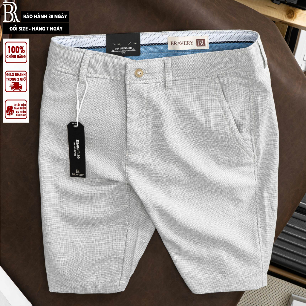 Quần short nam, Quần short linen bố RENMY mềm mịn thoáng mát không nhăn, dày dặn - Bravery