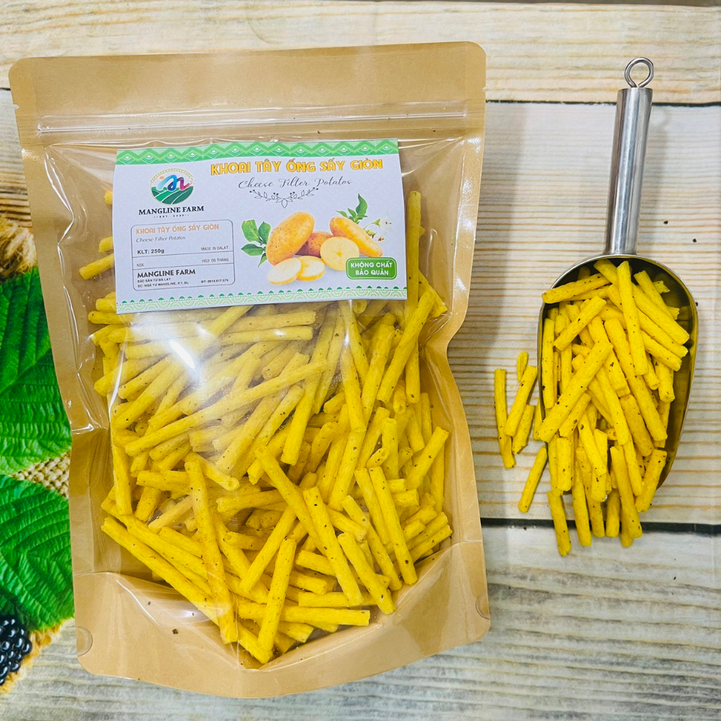 Khoai tây phô mai dạng ống Mangline Farm Đà Lạt 250g đặc sản Đà Lạt món ăn vặt thơm ngon giòn tan