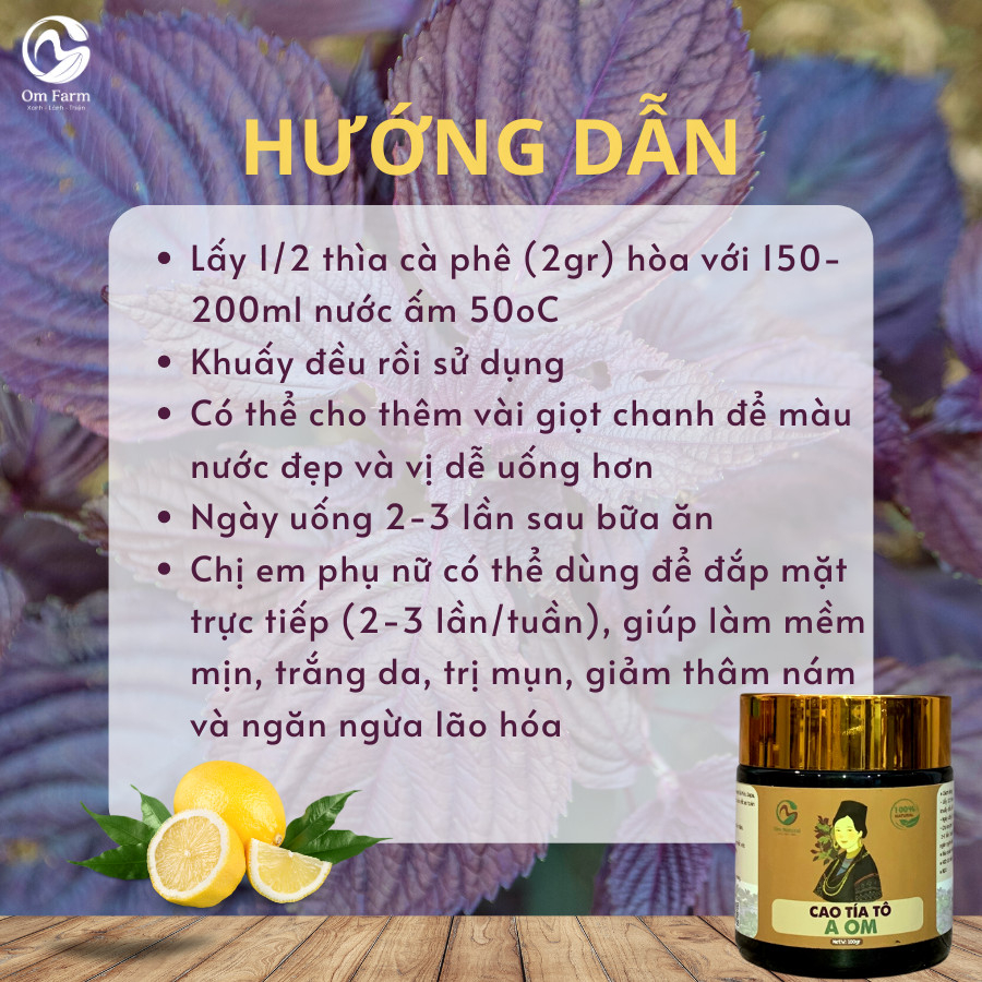 Cao Tía Tô Tím A Om Sáng Đẹp Da, Giảm Thâm Nám, Thải Độc 120G