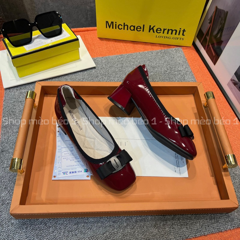 Giày búp bê nơ ngang gót vuông da bóng fullbox hàng quảng châu cao cấp