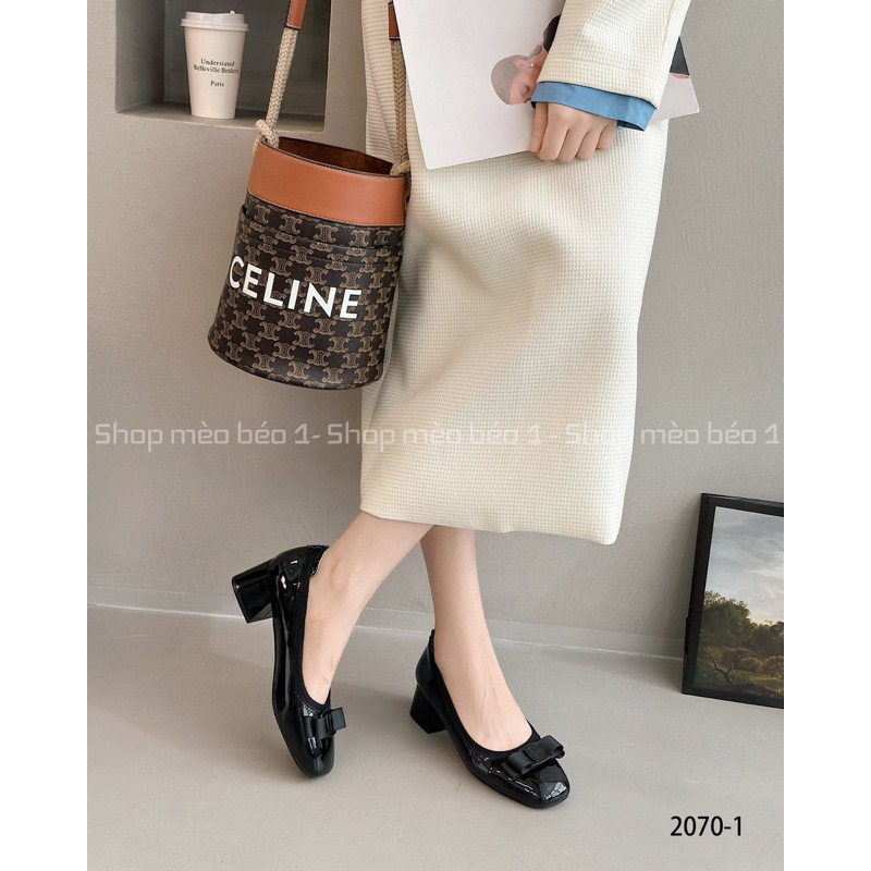 Giày búp bê nơ ngang gót vuông da bóng fullbox hàng quảng châu cao cấp