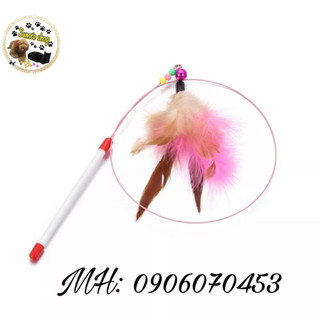 Cần câu mèo đính đồ chơi kèm chuông lông vũ