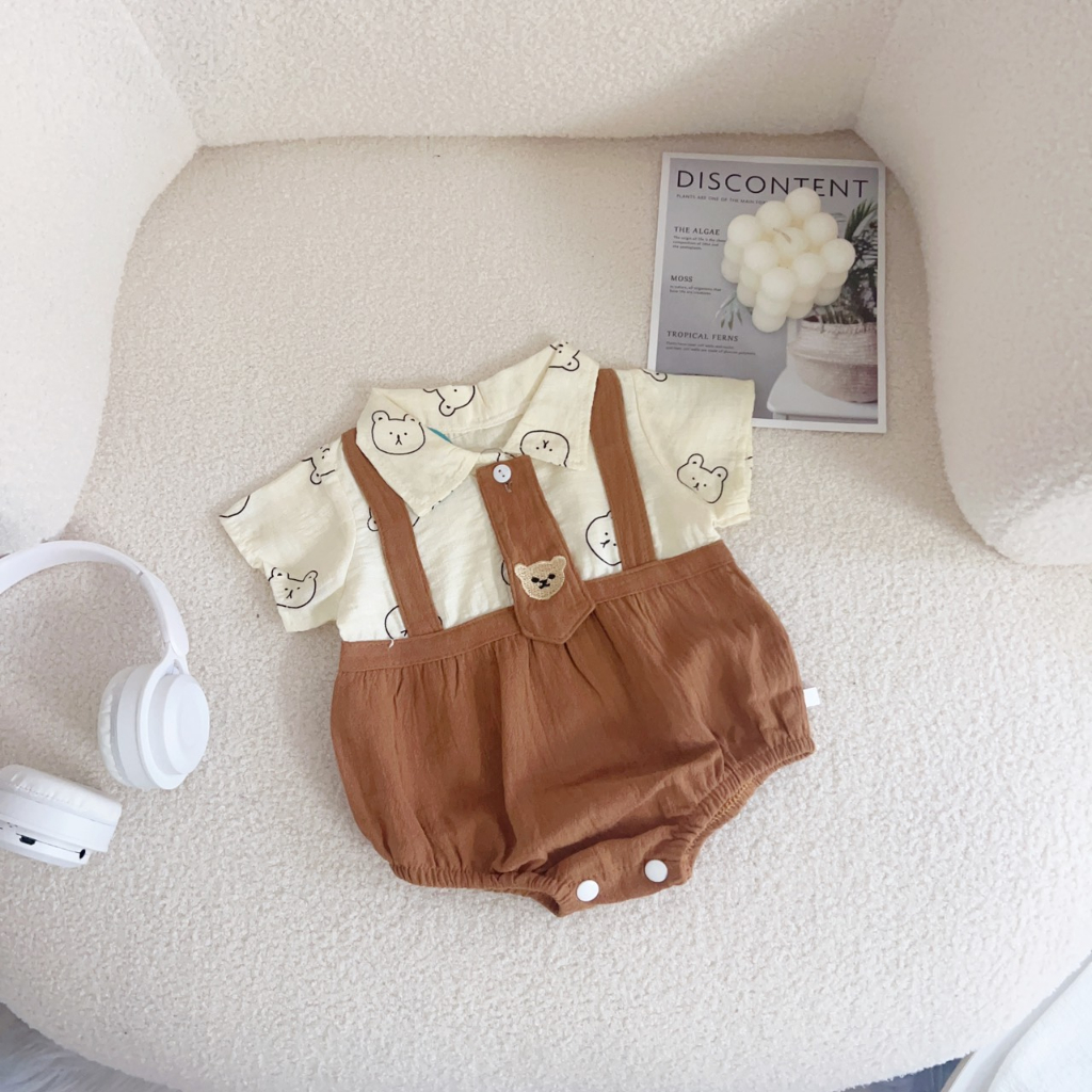 Body công tử gấu bé trai kèm cà vạt size 3-9kg. Mặc đầy tháng, thôi nôi