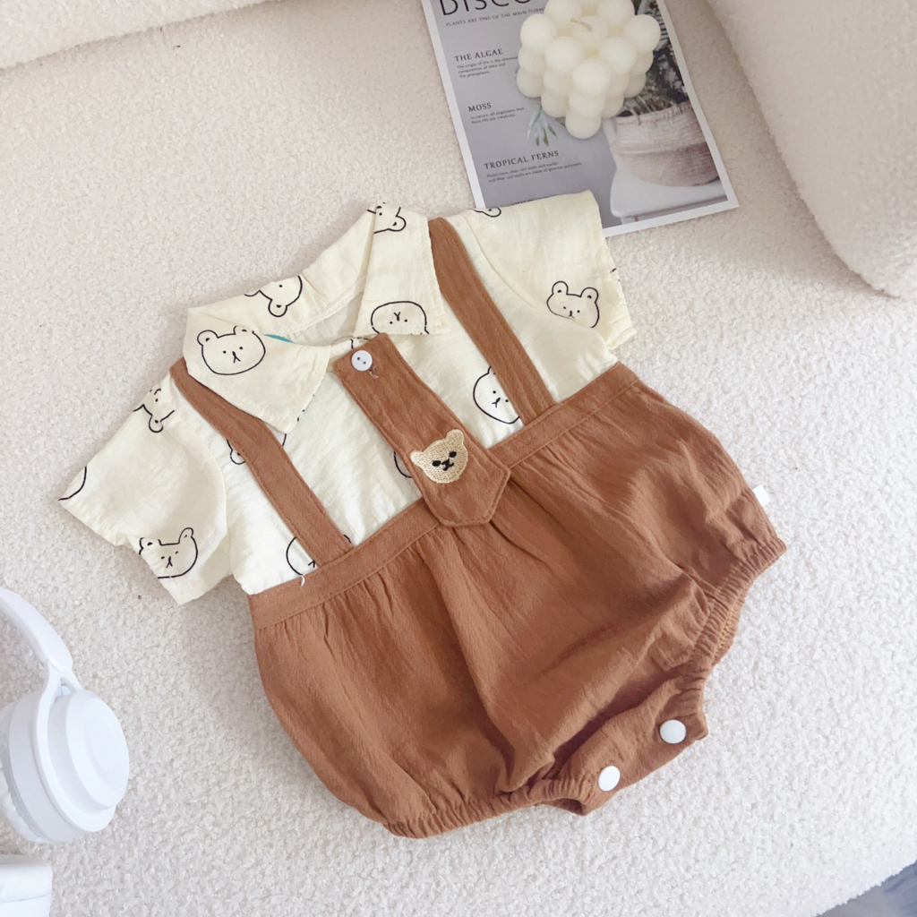 Body công tử gấu bé trai kèm cà vạt size 3-9kg. Mặc đầy tháng, thôi nôi