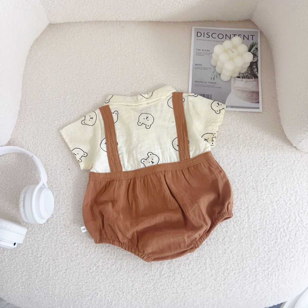 Body công tử gấu bé trai kèm cà vạt size 3-9kg. Mặc đầy tháng, thôi nôi