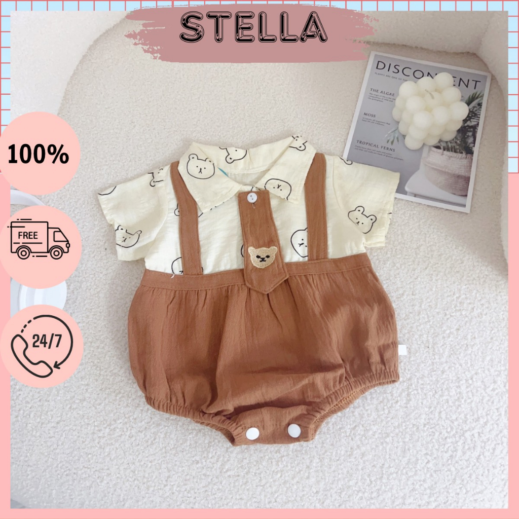 Body công tử gấu bé trai kèm cà vạt size 3-9kg. Mặc đầy tháng, thôi nôi