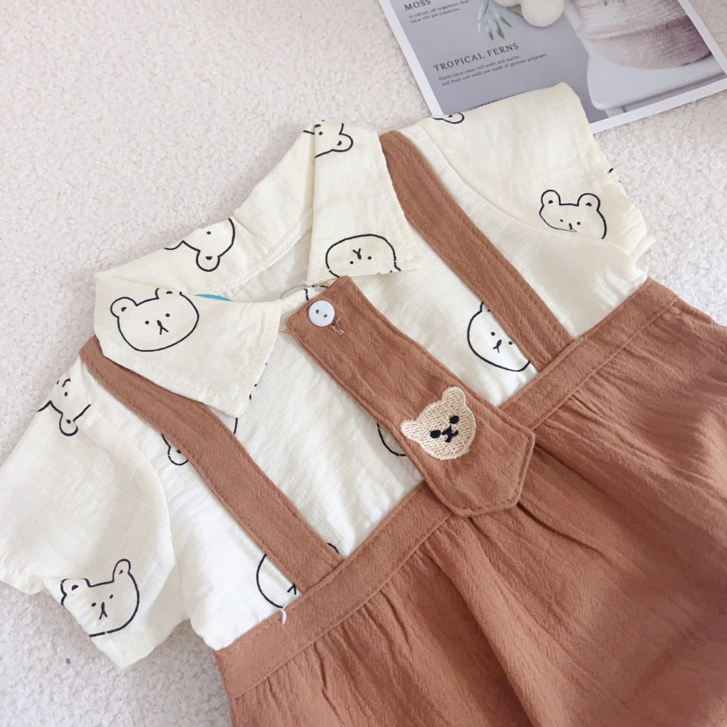 Body công tử gấu bé trai kèm cà vạt size 3-9kg. Mặc đầy tháng, thôi nôi