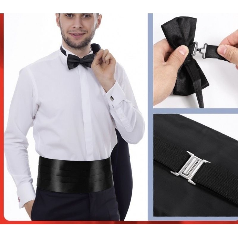 Phụ Kiện Vest Cummerbund - Đai Quấn Eo Vest màu đen- nơ- khăn bỏ túi