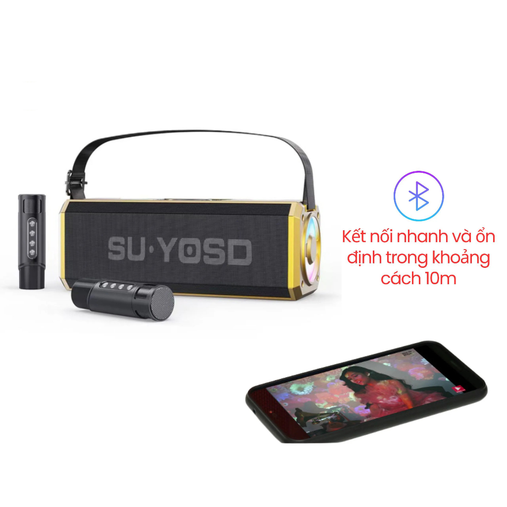 Loa Bluetooth Karaoke YS228 - Âm Bass Cực Chắc Kèm 2 Micro Không Dây - Bảo Hành 6 Tháng