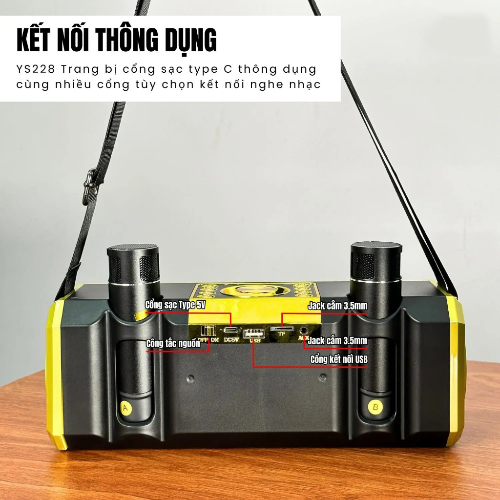 Loa Bluetooth Karaoke YS228 - Âm Bass Cực Chắc Kèm 2 Micro Không Dây - Bảo Hành 6 Tháng