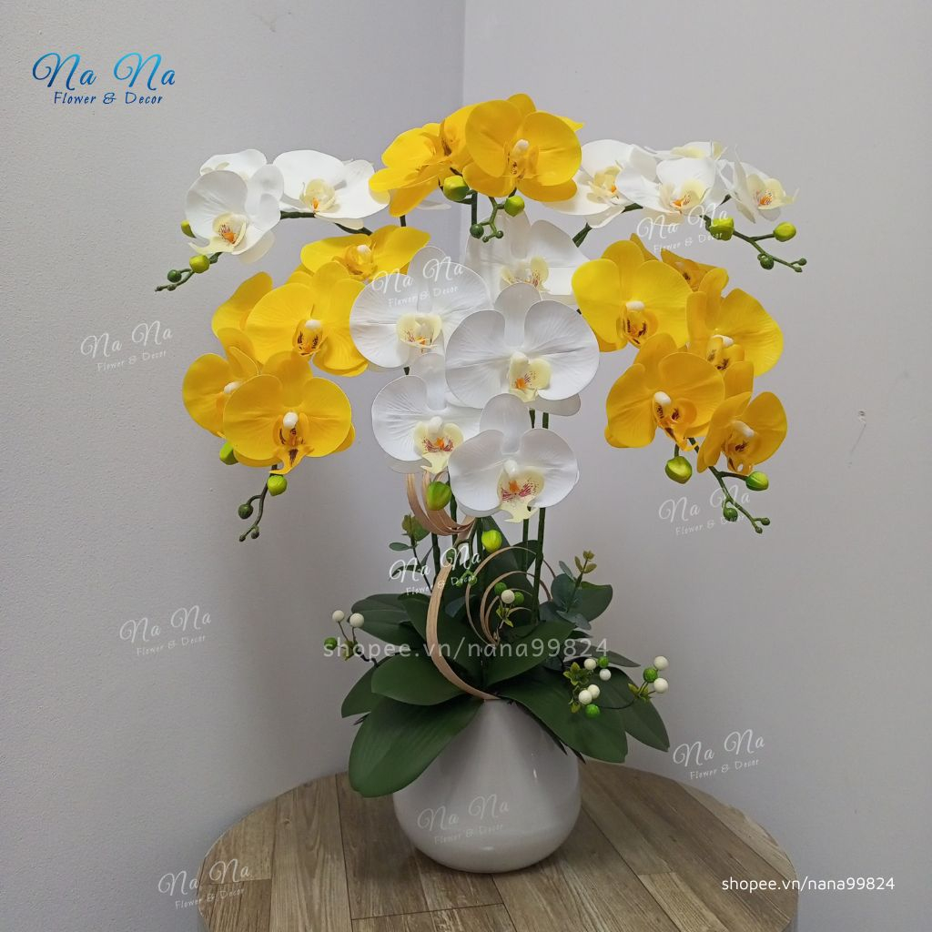 Chậu Lan Hồ Điệp chất liệu cao su cao cấp 6 cành cao 60cm đã cắm sẵn dùng trong trang trí nhà cửa