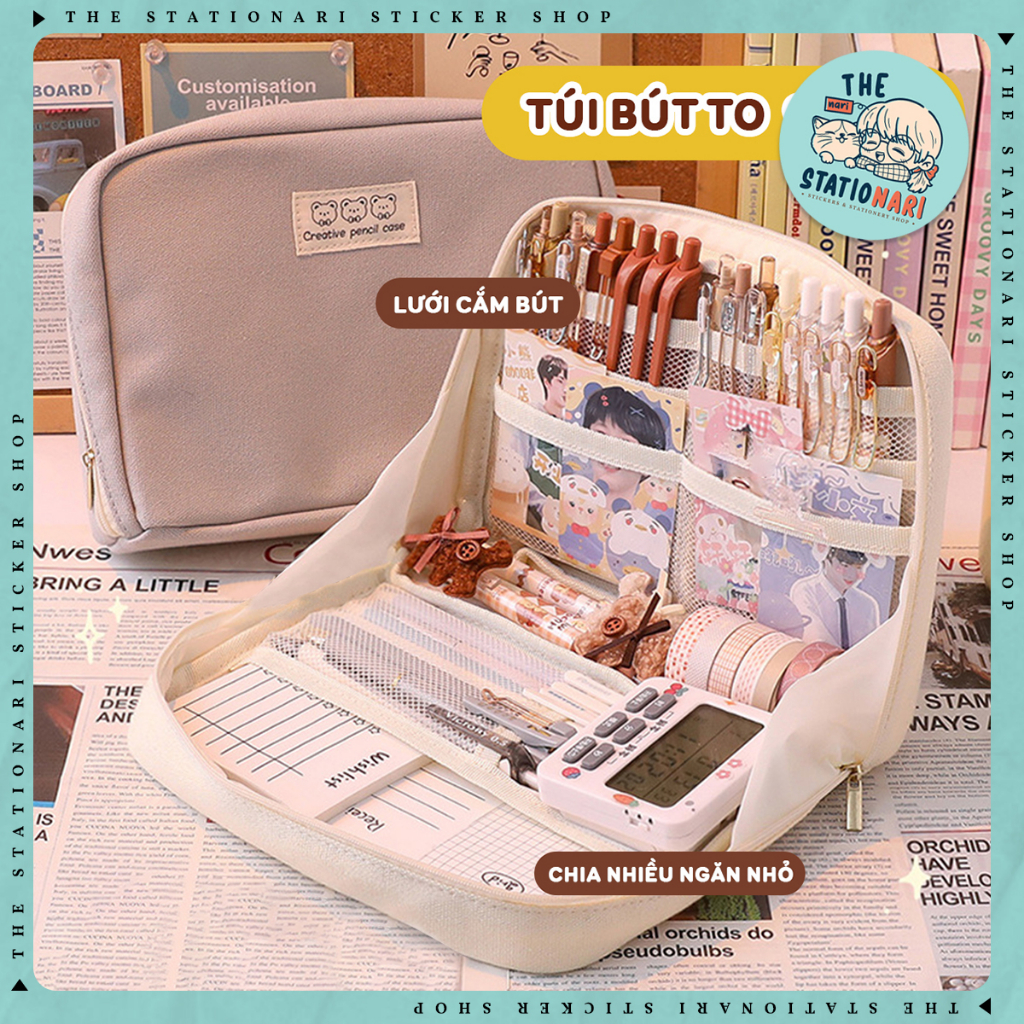 Túi bút vải lớn chữ nhật có dây kéo khóa