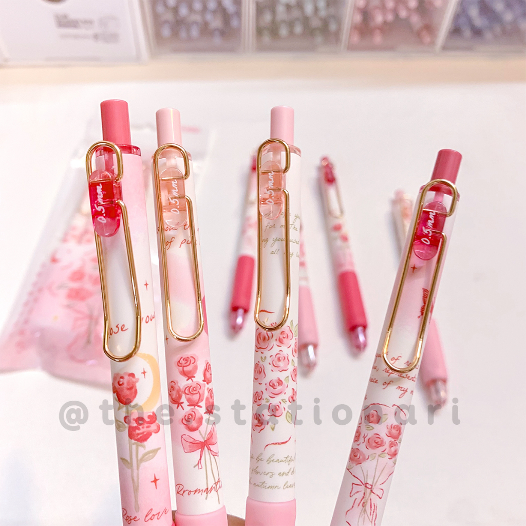 Bút bấm Mura gel đen ngòi 0.5mm Rose love