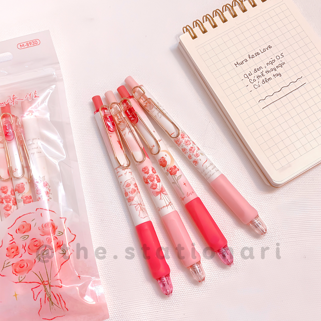 Bút bấm Mura gel đen ngòi 0.5mm Rose love