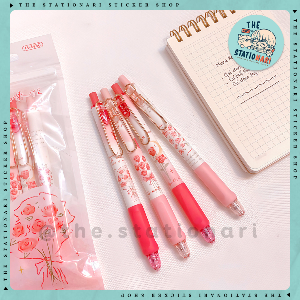 Bút bấm Mura gel đen ngòi 0.5mm Rose love