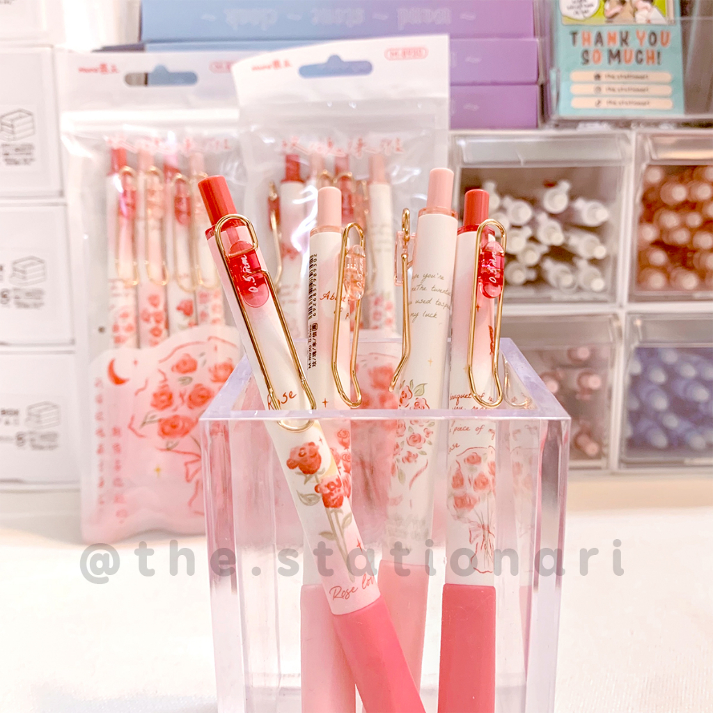 Bút bấm Mura gel đen ngòi 0.5mm Rose love