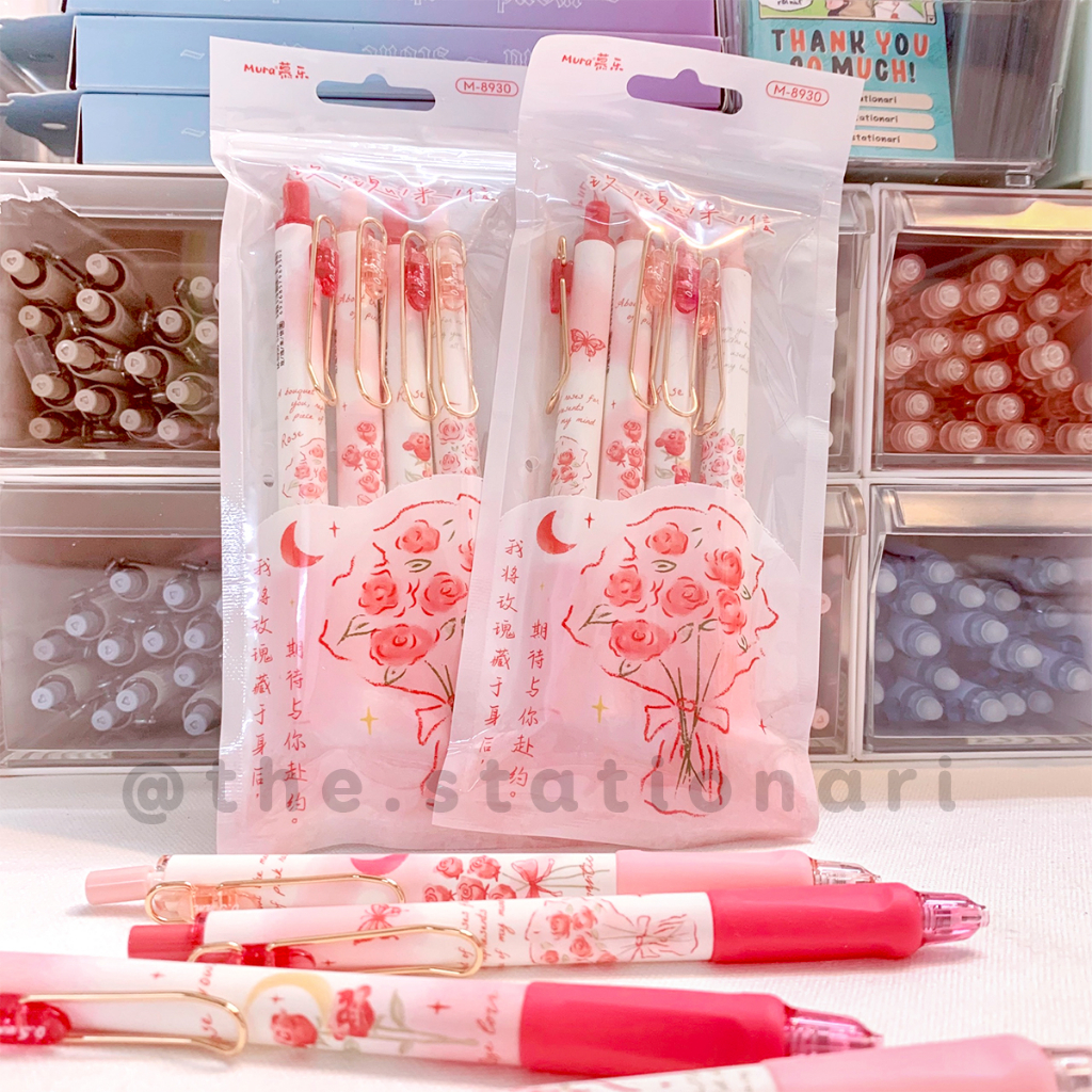 Bút bấm Mura gel đen ngòi 0.5mm Rose love
