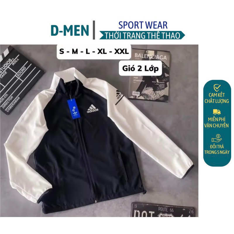 Áo Khoác Dù Nam Nữ 2 Lớp Chống Nắng Chống Nước ADIDAS Màu Đen Trắng Thể Thao Áo Khoác Gió Có Dây Rút DMEN FASHION