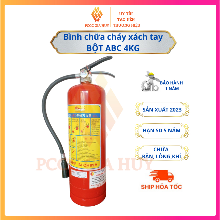 Bình cứu hỏa ,bình chữa cháy xách tay dạng bột ABC 4kg có tem kiểm định chất lượng, bình chữa cháy gia đình