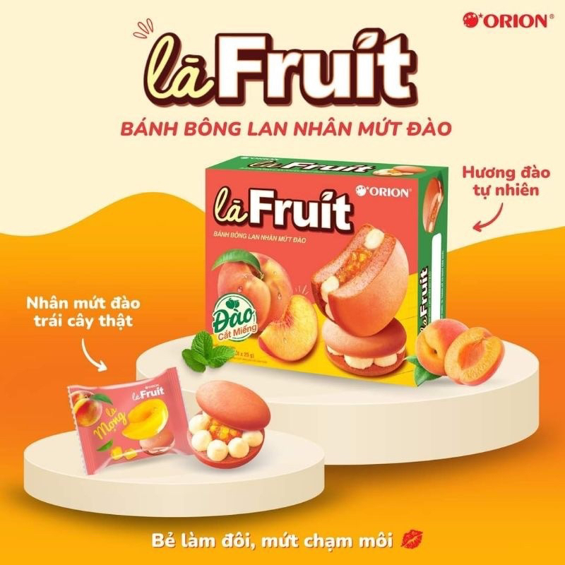 Bánh bông lan nhân mứt đào Là Fruit Orion hộp 12 cái