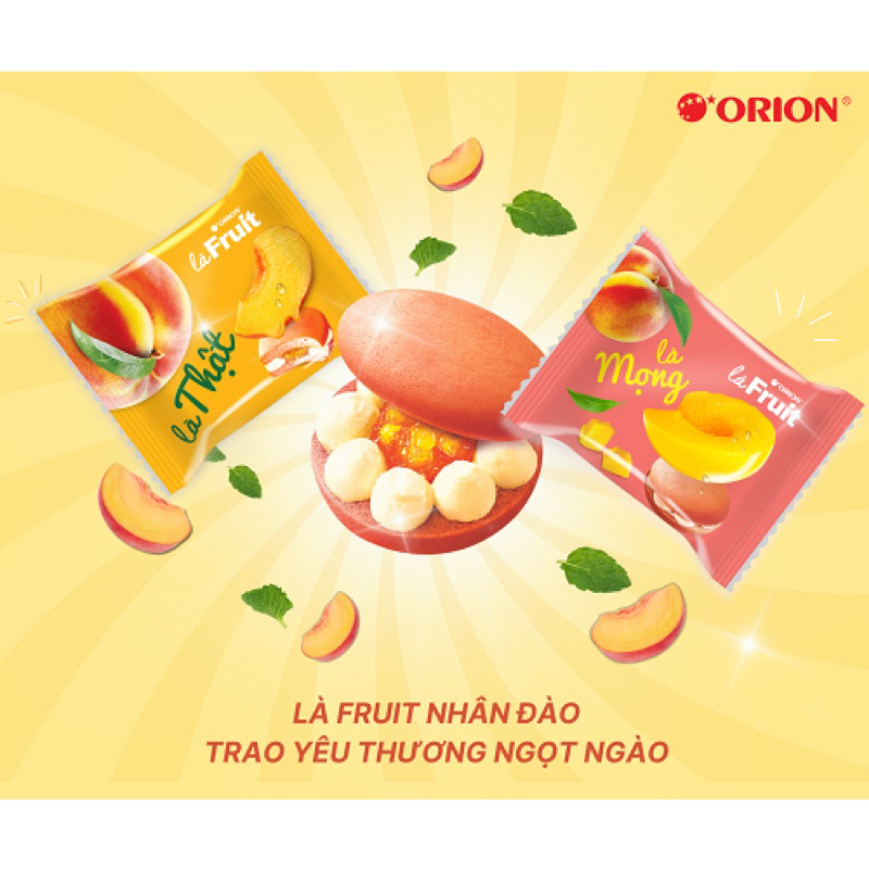 Bánh bông lan nhân mứt đào Là Fruit Orion hộp 12 cái