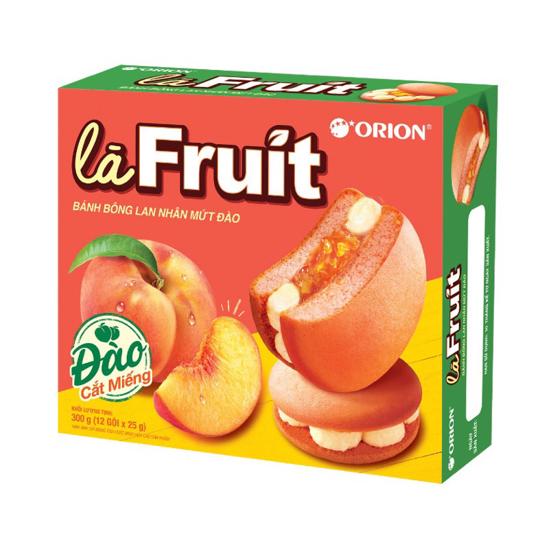 Bánh bông lan nhân mứt đào Là Fruit Orion hộp 12 cái