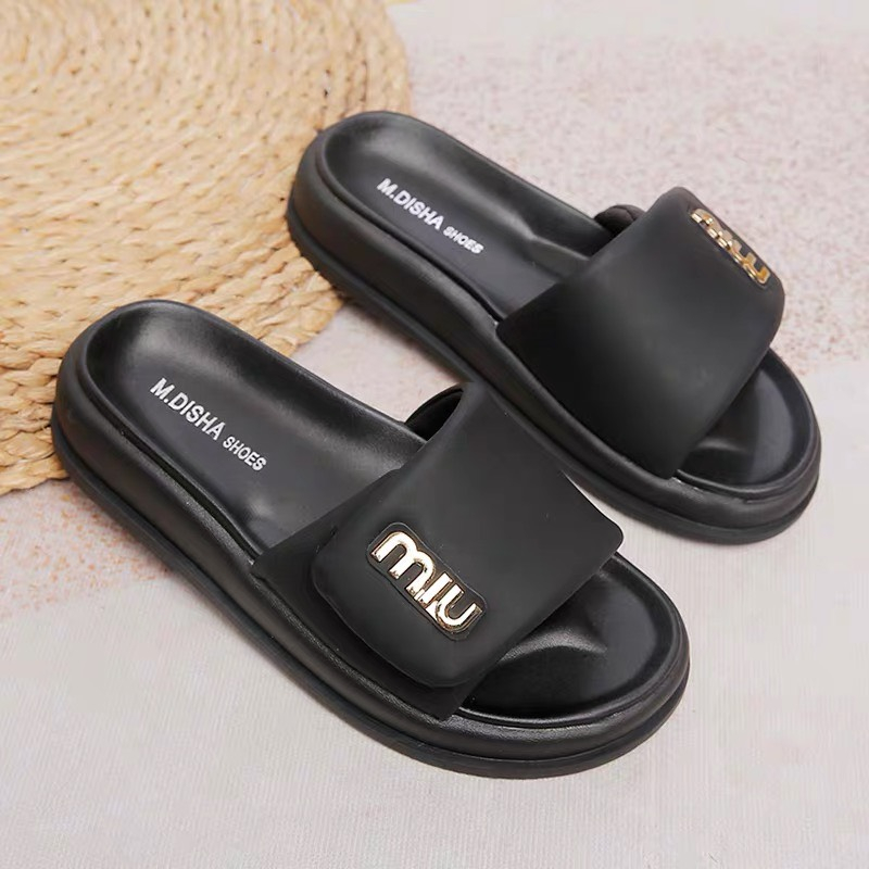 Dép bánh mì quai ngang Miu đế cao 5cm da mềm phong cách Hàn Quốc