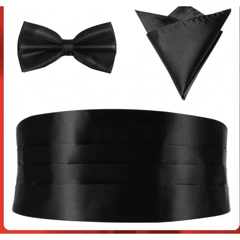 Phụ Kiện Vest Cummerbund - Đai Quấn Eo Vest màu đen- nơ- khăn bỏ túi