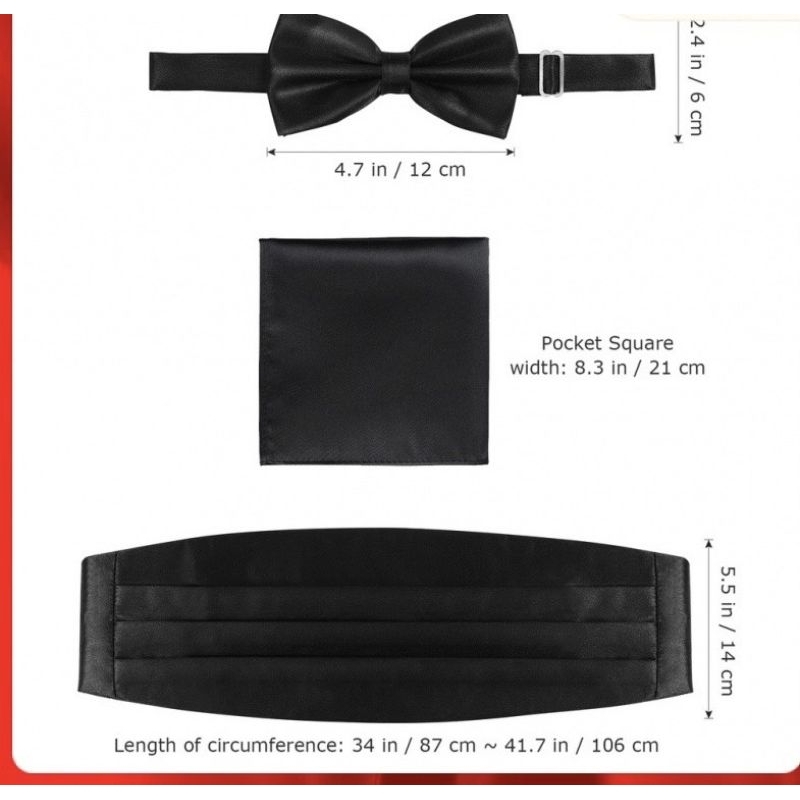Phụ Kiện Vest Cummerbund - Đai Quấn Eo Vest màu đen- nơ- khăn bỏ túi