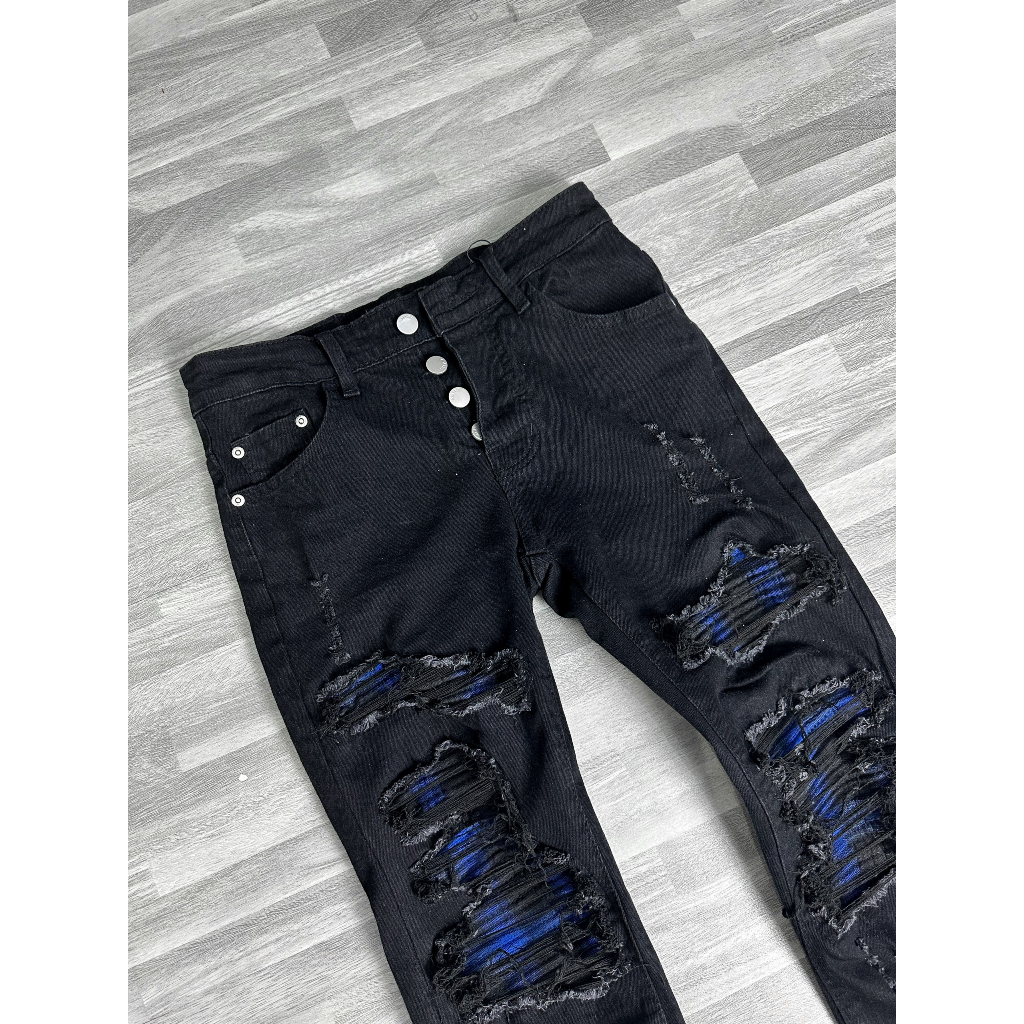 Quần dài nam amiri đen vá vải xanh đen cứng dành cho boy phố siêu rẻ