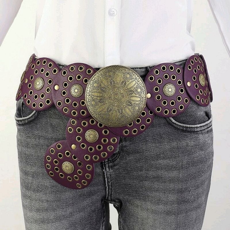 Đai Thắt Lưng Bản To Low Waist Hoạ Tiết Vintage, Punk Bấm Lỗ Thời Trang Y2K