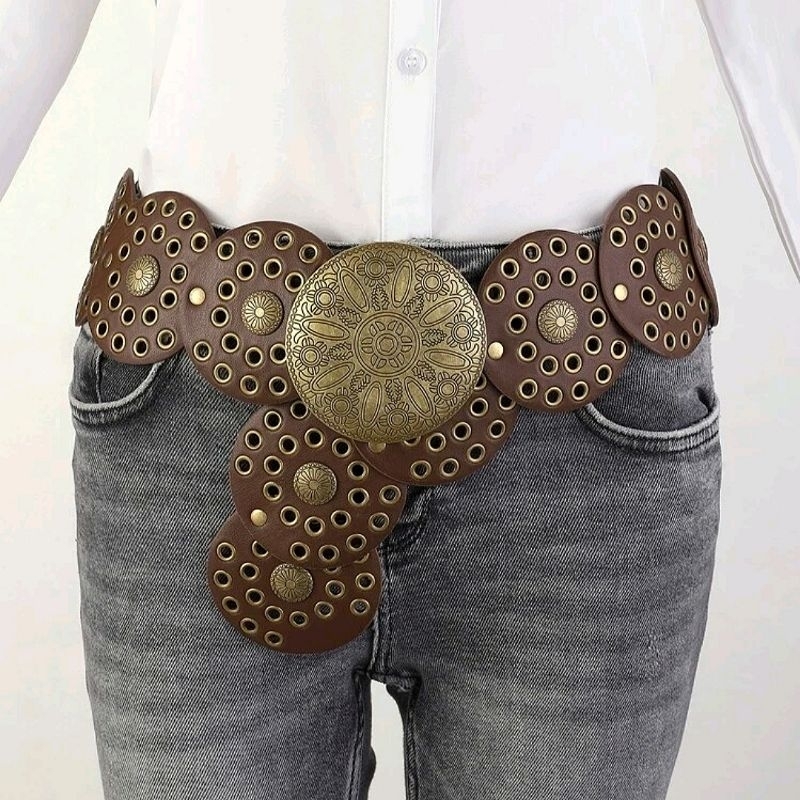 Đai Thắt Lưng Bản To Low Waist Hoạ Tiết Vintage, Punk Bấm Lỗ Thời Trang Y2K