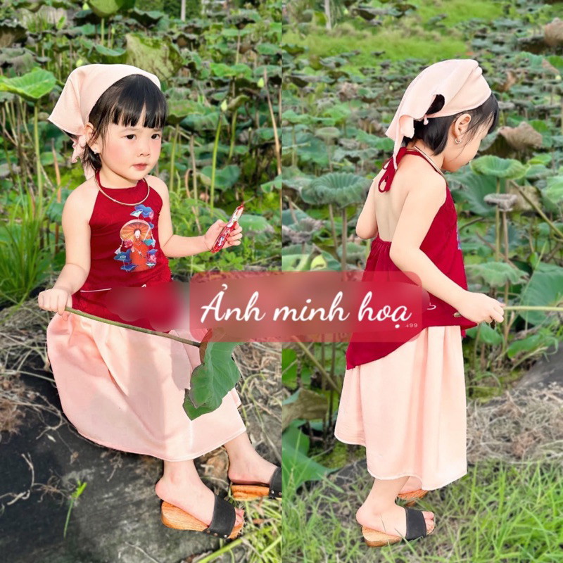 Set yếm chân váy kèm khăn đón Tết 3 màu cho bé gái