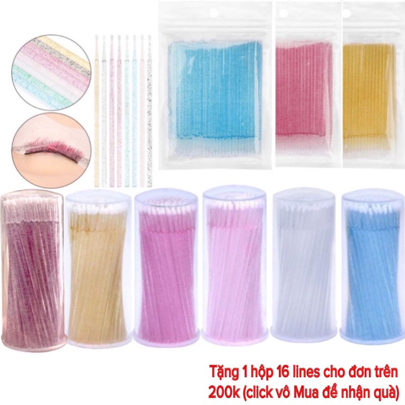 Tăm kim tuyến bịch hoặc hũ 100 cây dùng để tháo mi, gỡ mi và vệ sinh mi (dụng cụ nối mi)