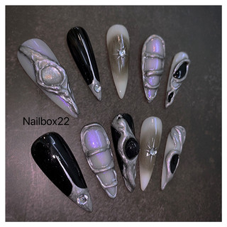 Nailbox [392] - Móng giả thiết kế thủ công Mẫu y2k hot trend😎 đen huyền bí phối nổi tráng gương🖤 fake nails