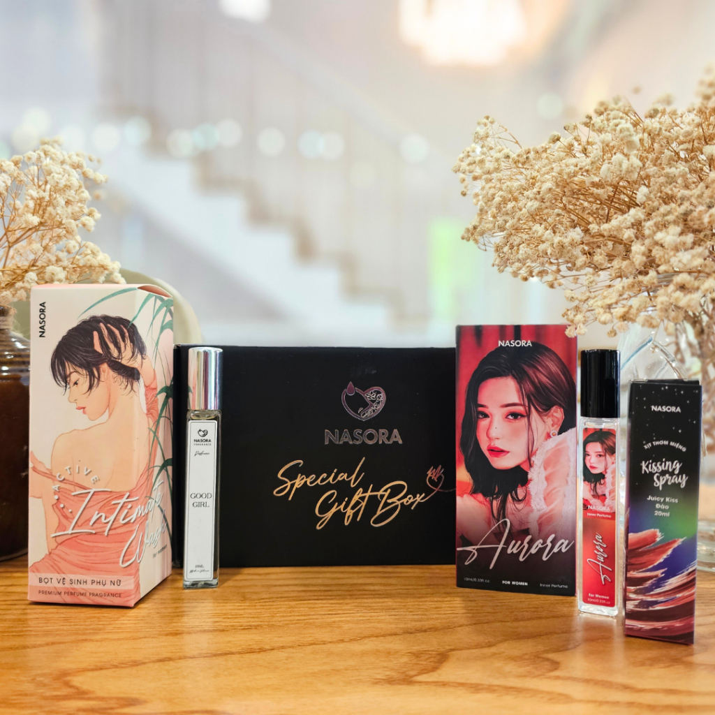 [COMBO GOOD GIRL ĐI DATE] Bộ Sản Phẩm Nasora 4 IN 1 Gồm Kissing Spray, Bọt Vệ Sinh Nữ, Nước Hoa Nữ Và Nước Hoa Vùng Kín