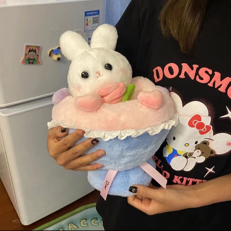 Bó hoa thỏ 2 trạng thái siêu cute hột me tặng người yêu bạn bè