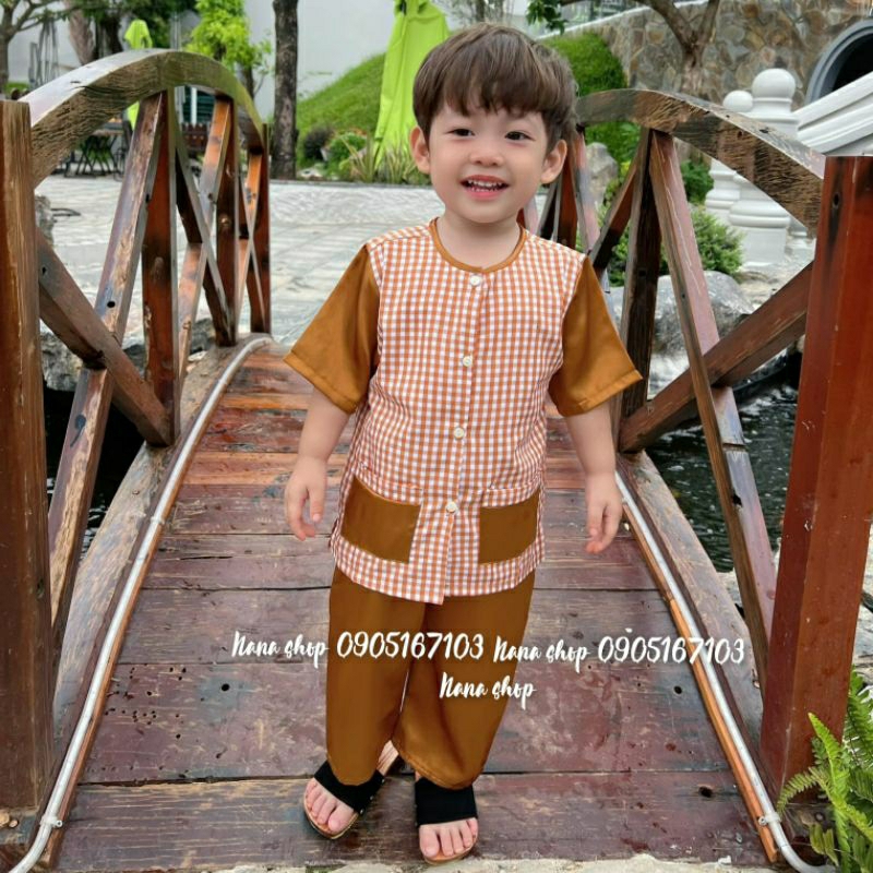 Bộ bà ba caro cho bé / Bà ba vải mềm mịn mát size 8 - 35ky