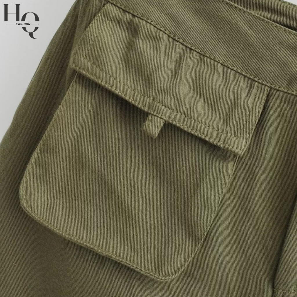 Chân Váy KAKI Phối TÚI HỘP Cao Cấp Dáng Ngắn Lưng Cao Chất KAKI Chân Váy Tenis Chữ A Công Sở Đen Be Rêu 88-HQ