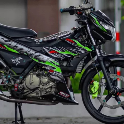 Tem Rời Satria 150 Lửa Xanh Dán Xe Đen