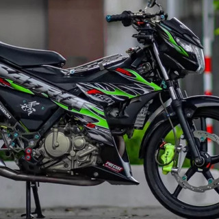 Tem rời satria 150 lửa xanh dán xe đen