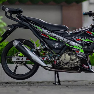Tem Rời Satria 150 Lửa Xanh Dán Xe Đen