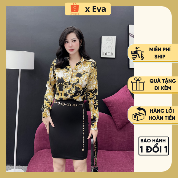 Áo sơ mi nữ lụa dài tay họa tiết sang chảnh