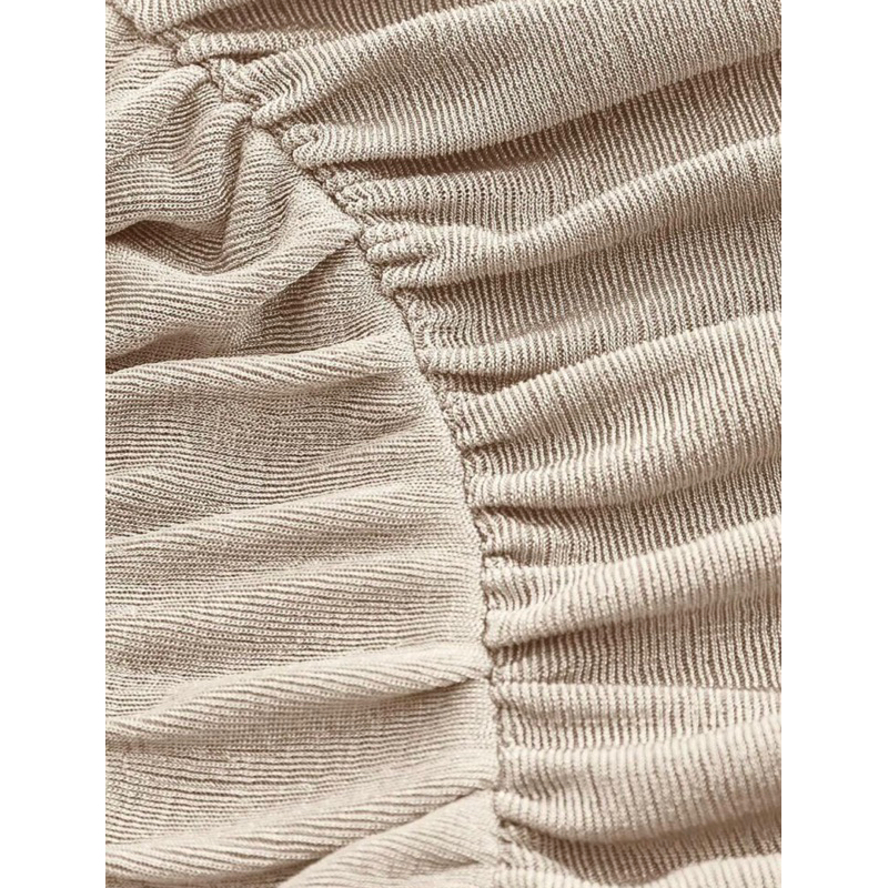 Áo thun tay dài chiết ngực cột dây cổ ánh nhũ blingbling