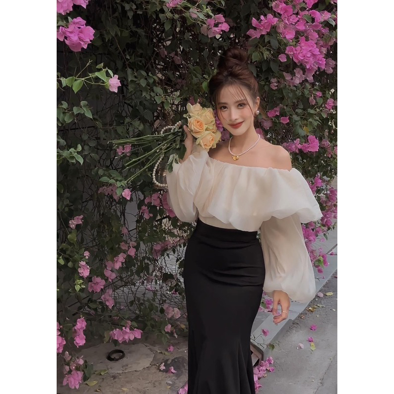 Set áo trễ vai váy đuôi cá