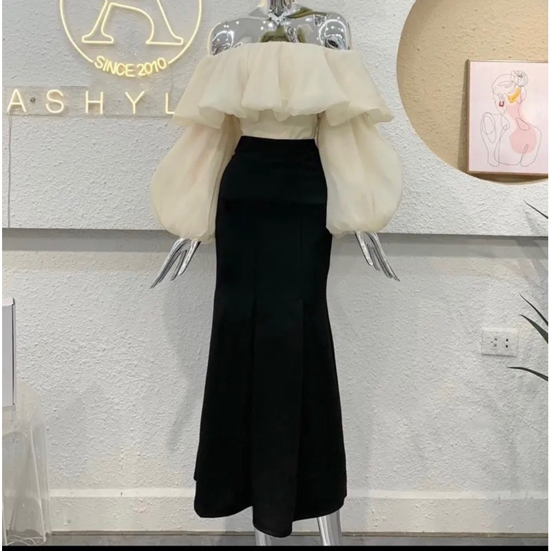 Set áo trễ vai váy đuôi cá