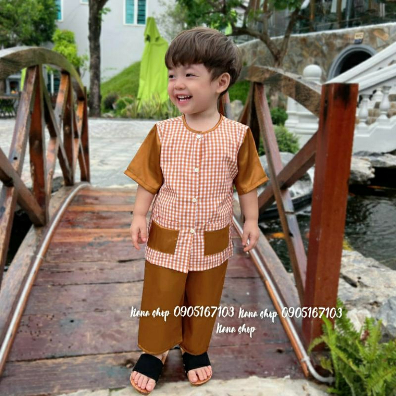 Bộ bà ba caro cho bé / Bà ba vải mềm mịn mát size 8 - 35ky