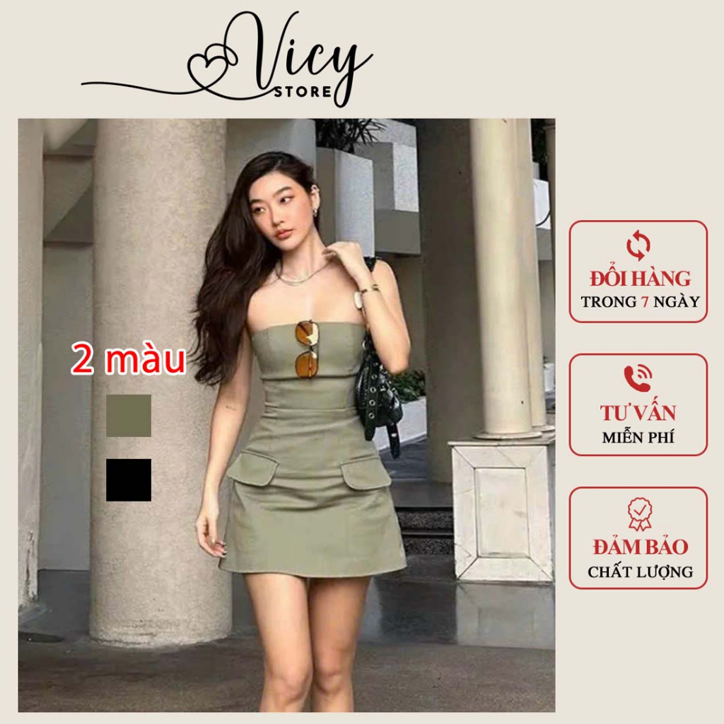 Đầm Ống Chữ A Dây Đan Sau Lưng Vải Co Dãn Nhẹ, Đầm Body Dáng Ngắn Gợi Cảm Đi Tiệc Đi Chơi Vicy Bddalug01