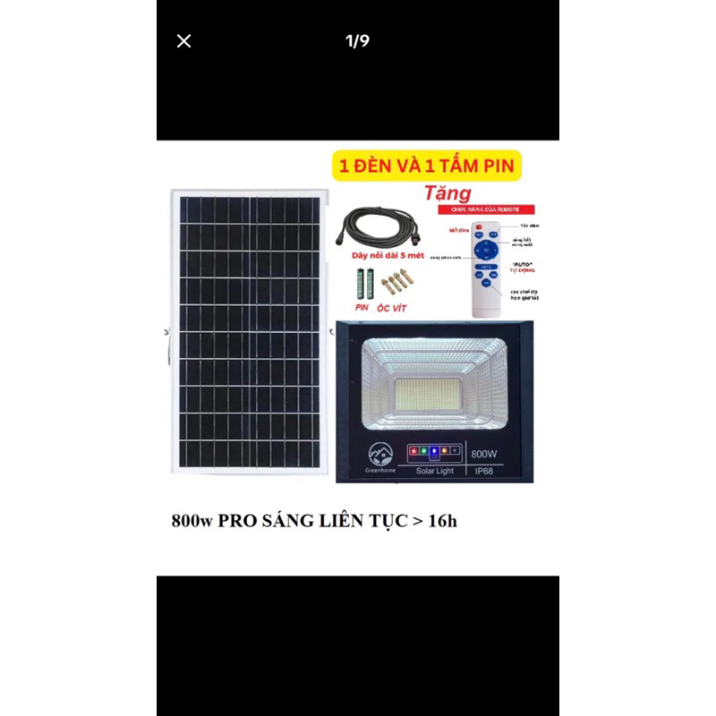 Đèn pha năng lượng mặt trời 800W có hiển thị vạch báo pin trên thanh ngang - mẫu mới 2023