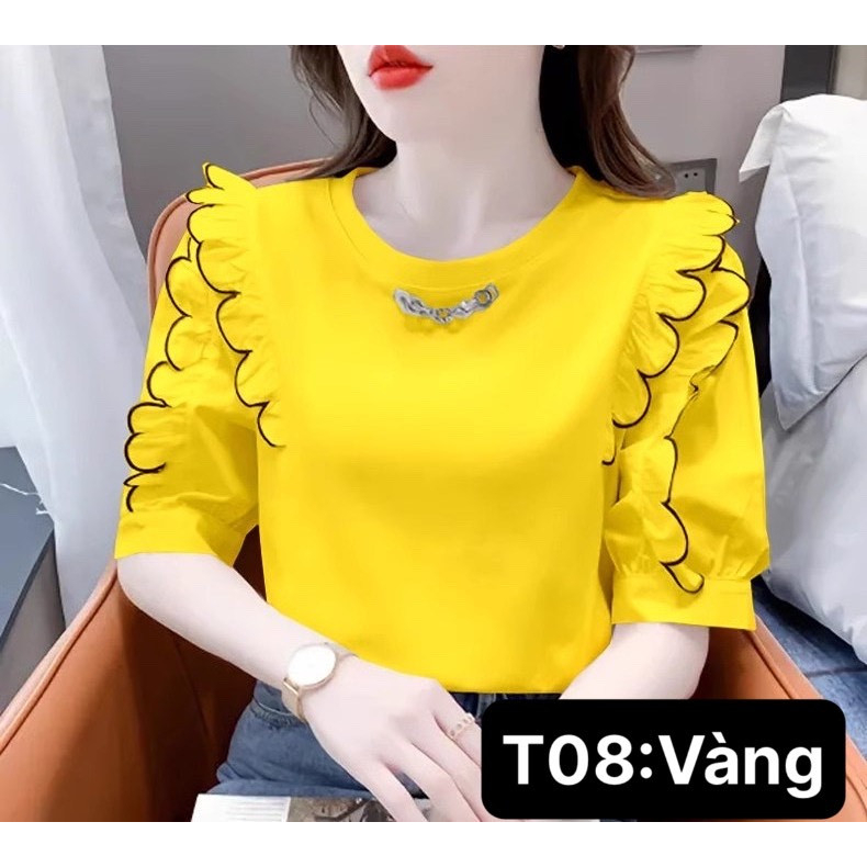 Áo thun phối viền tay dành cho nữ,áo thun nữ cotton 100% mềm min, co giãn 4 chiều